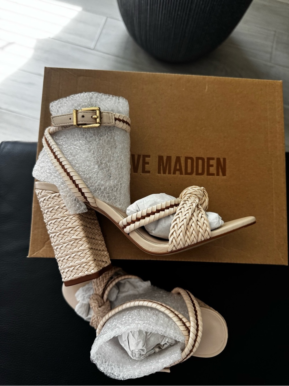 Steve Madden Natural Braided Block Heel Sandals